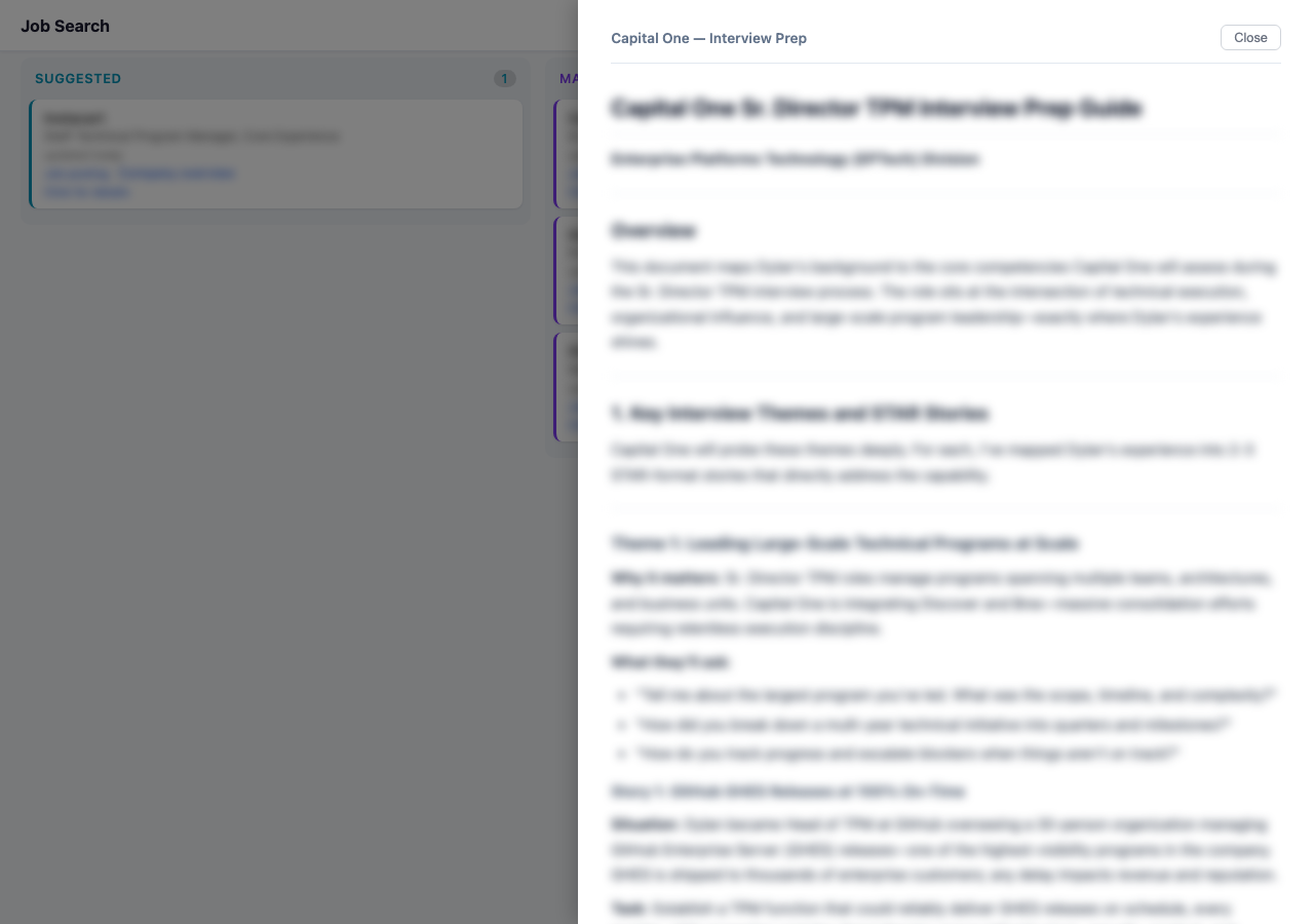 Interview prep document with mapped experience and questions to ask